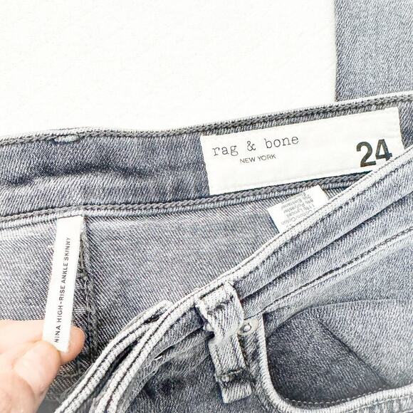 Rag & Bone Nina High-Rise Ankle Skinny Raw Hem Gray Denim Skinny Jeans Size 24 - Picture 6 of 8